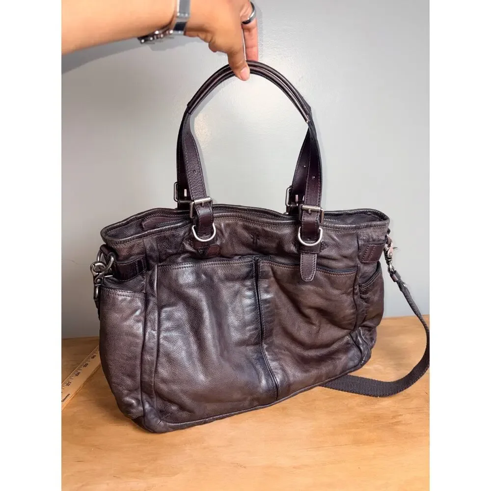Frye Dark Brown Leather Large Murray Tote Bag Detachable Strap
